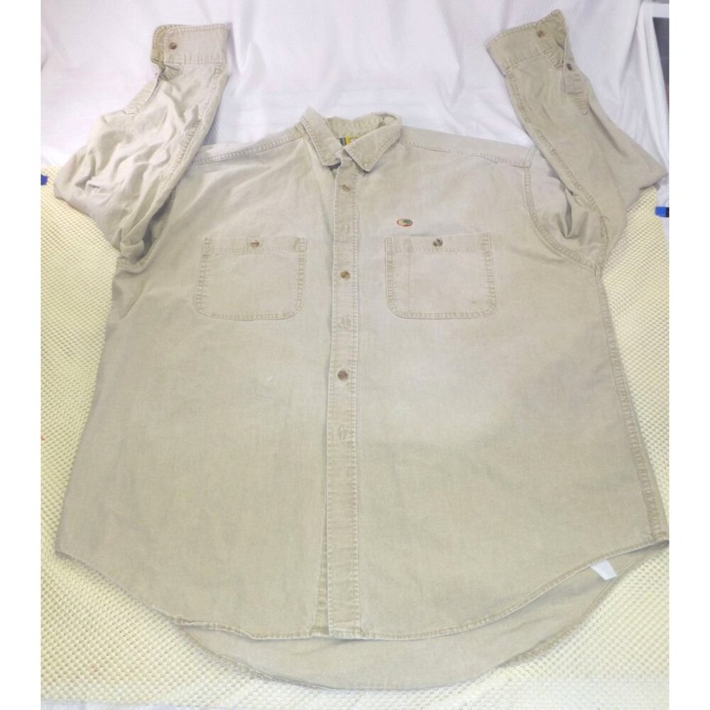 VTG Duck Head Mens XL Beige Button-Up Shirt With Mallard Logo Long Sleeve Chest